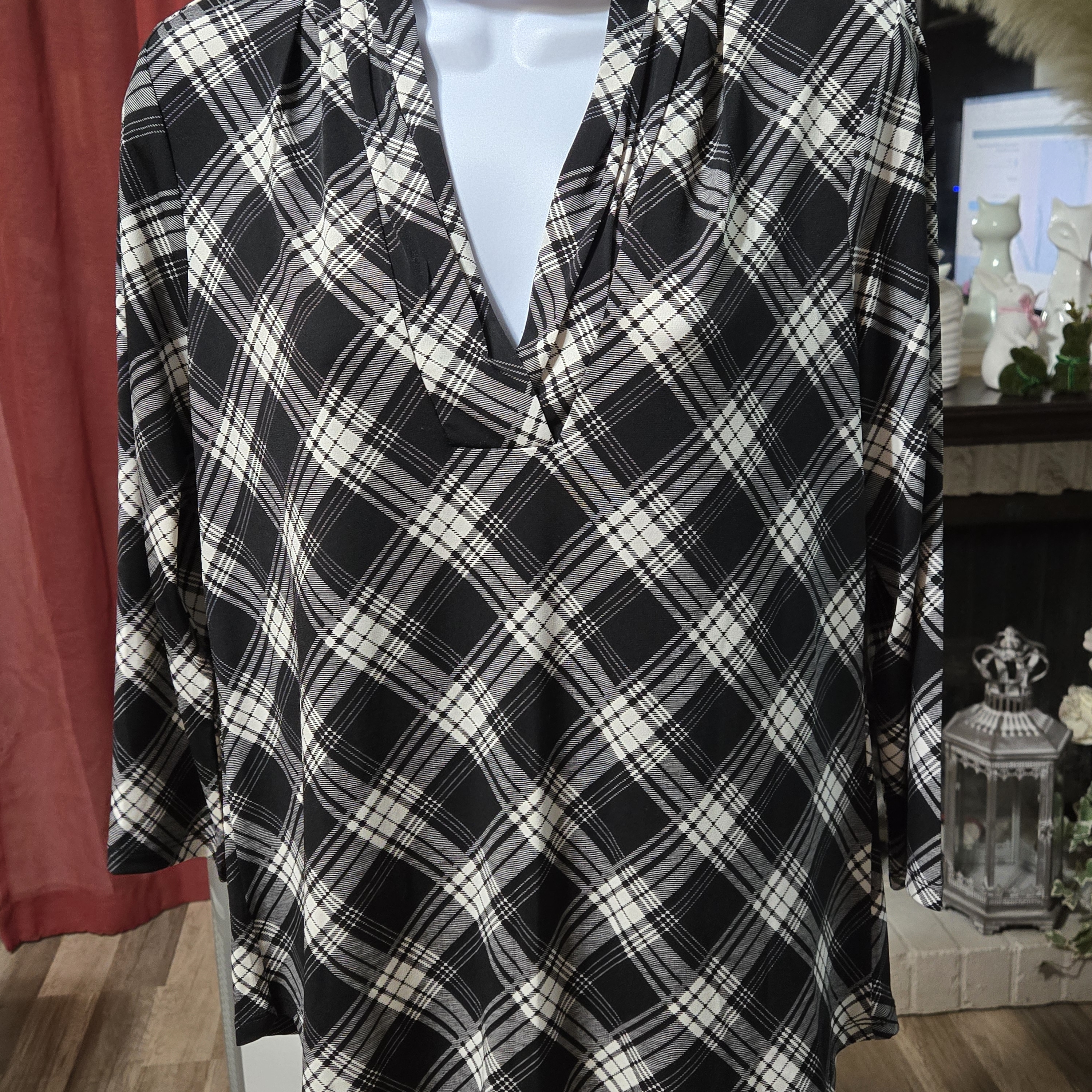 Plaid Black And White Women's Top